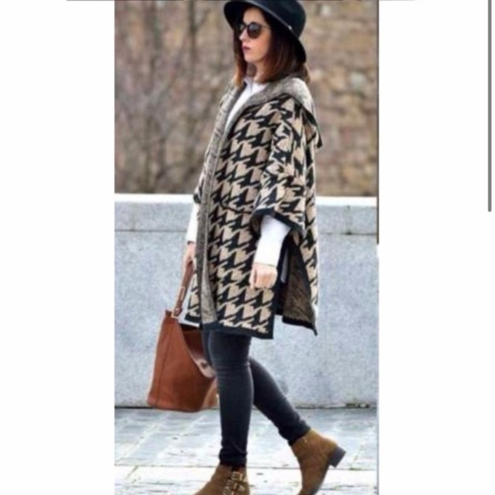 ZARA KNIT | Rare Vintage Cardigan Knit Houndstooth Sweater Hoodie